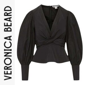 VERONICA BEARD SEEMA TWIST BOW FRONT BLACK TAFFETA LONG SLEEVE BLOUSE **NWT**